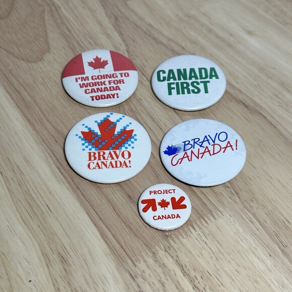 Other - Vintage Lot of 5 Canadiana Pinback Buttons Pro Canada